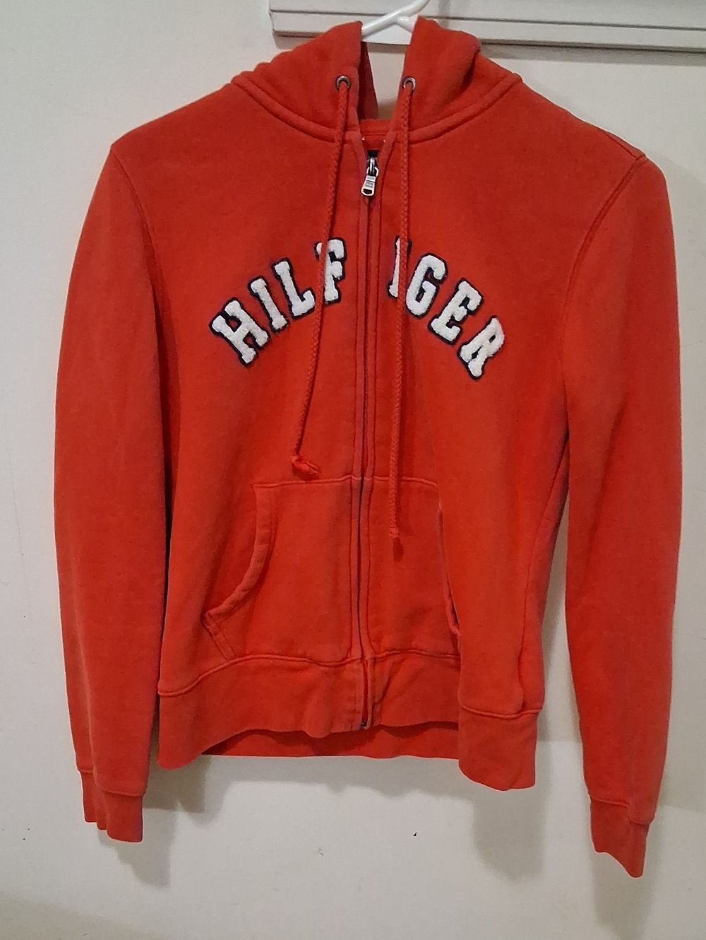 Tommy Hilfiger Kids Bright Orangish/red Zip Hoodie with Logo
